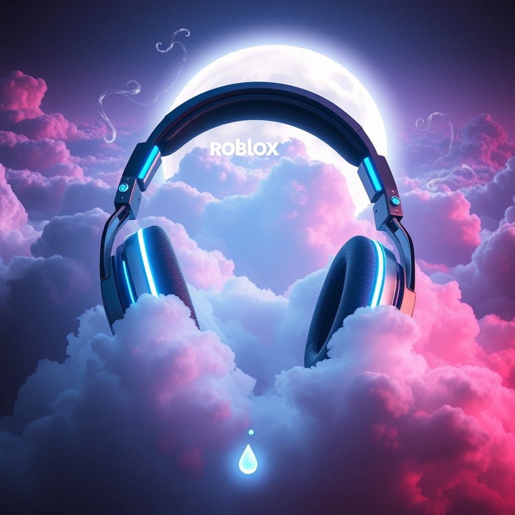 Sleek Headphones in Cyberpunk Landscape with Roblox Logo