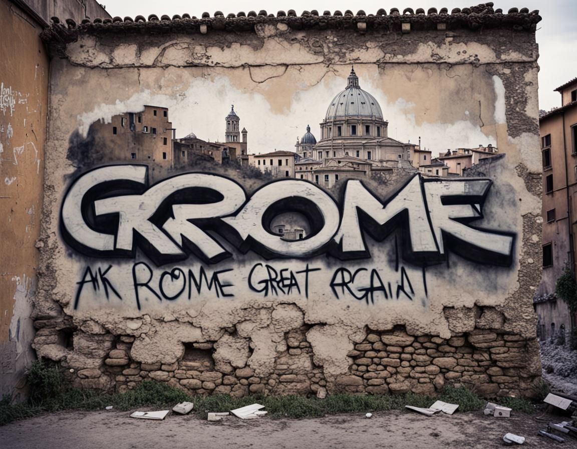 Graffiti on Roman Wall in Film Noir Style