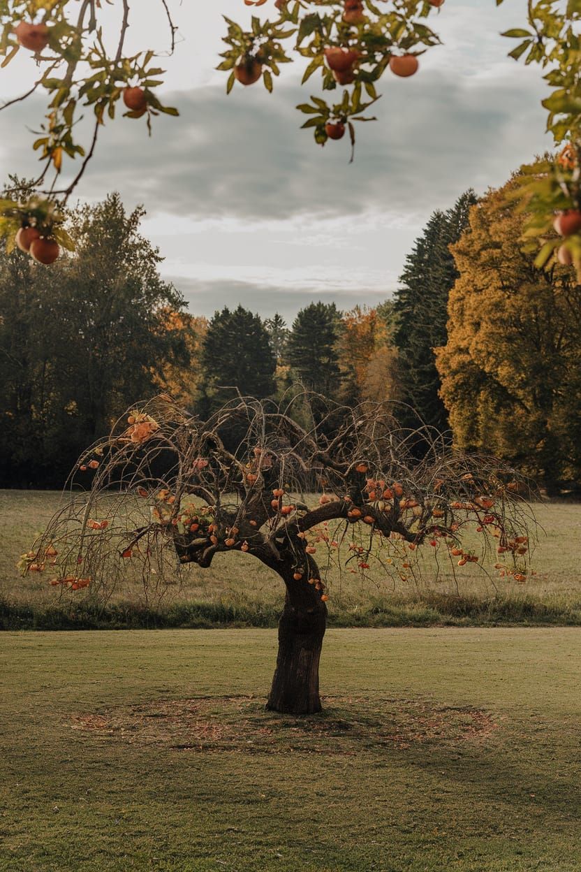 Abundant Persimmon Tree in Autumn Landscape