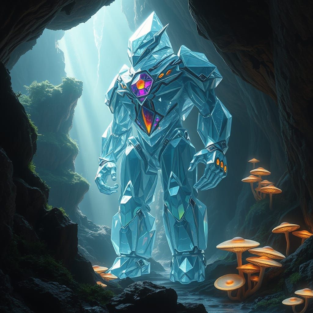 Crystalline Golem Guarding Grotto: Digital Matte Painting