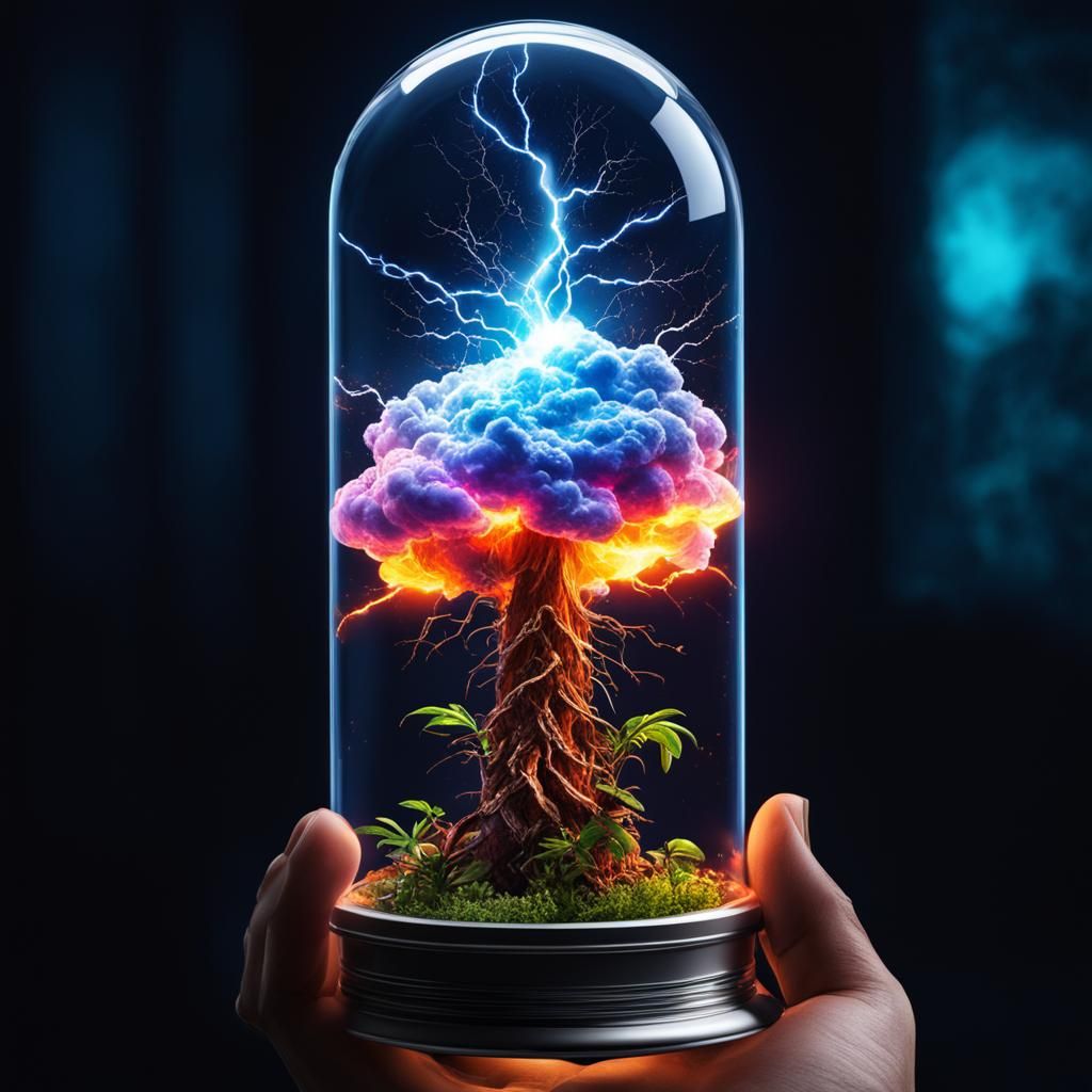 Electrical Storm in Vial, Maximalist Concept Art