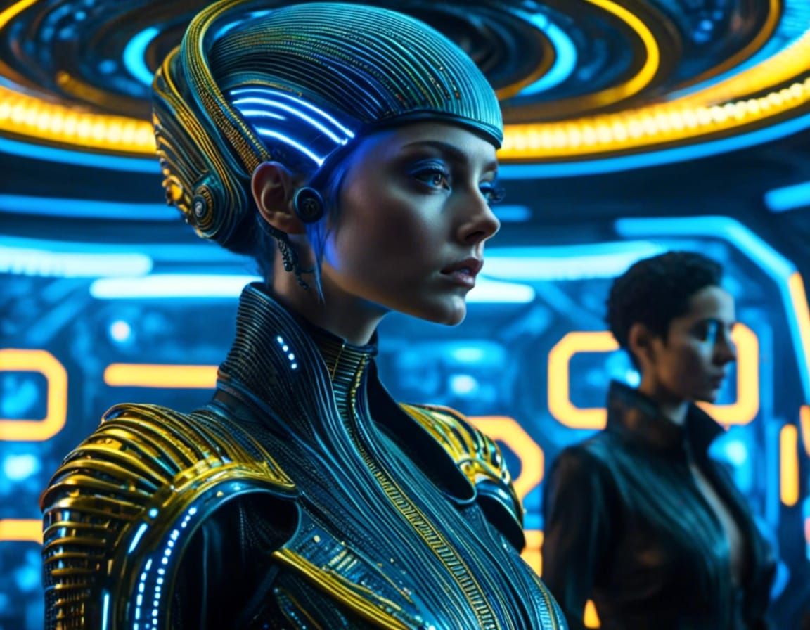 Cyberpunk Girl with Holographic Details in Rain