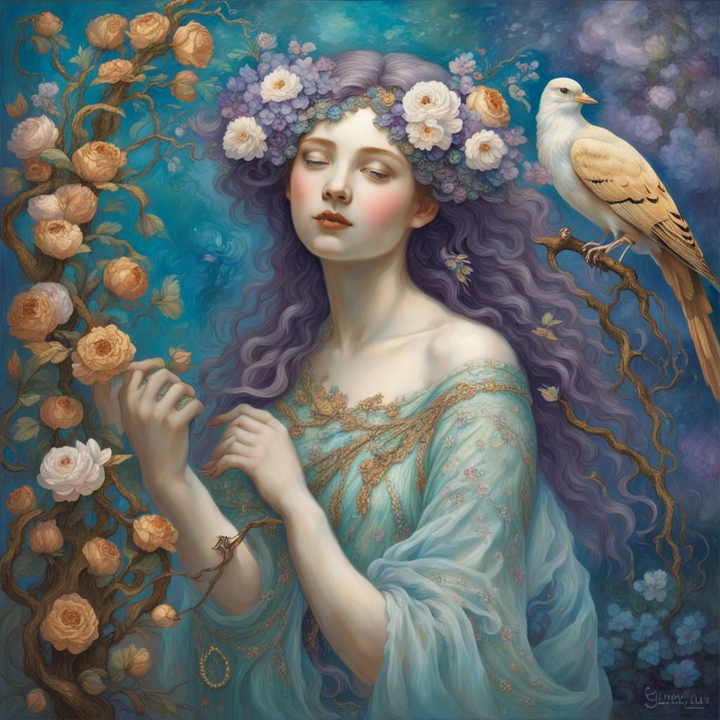 Ethereal Women Dancing in Surreal Landscape, Klimt Style