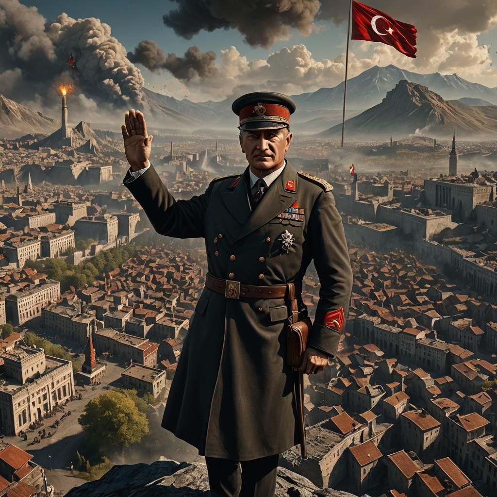 Ataturk Saluting the Republic in Detailed Matte Painting