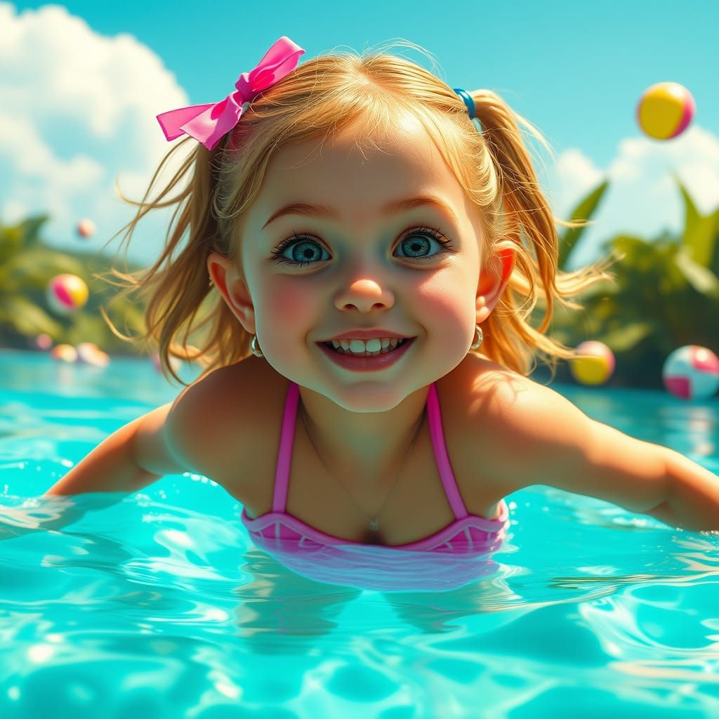 Sunny Beach Scene in Whimsical Futuristic Style