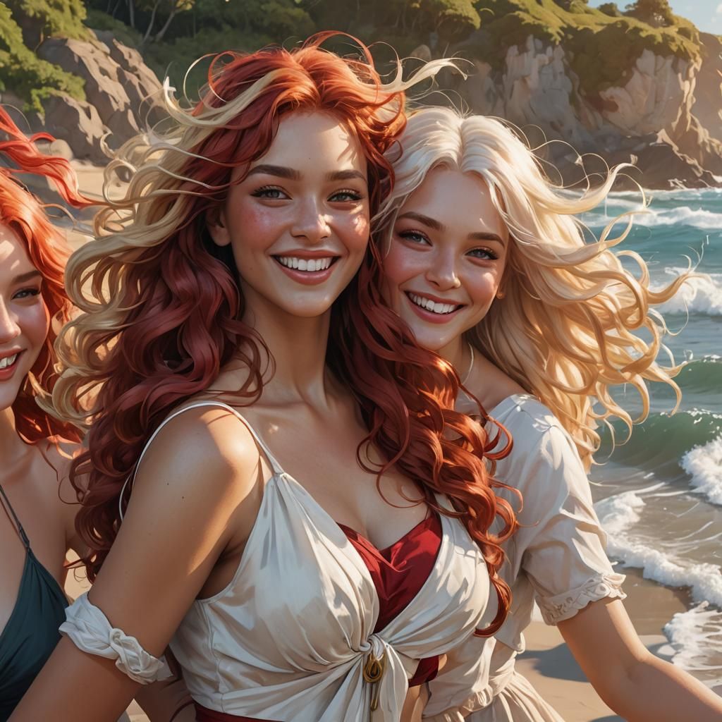 Curvy Models Enjoying Beach in Art Nouveau Style
