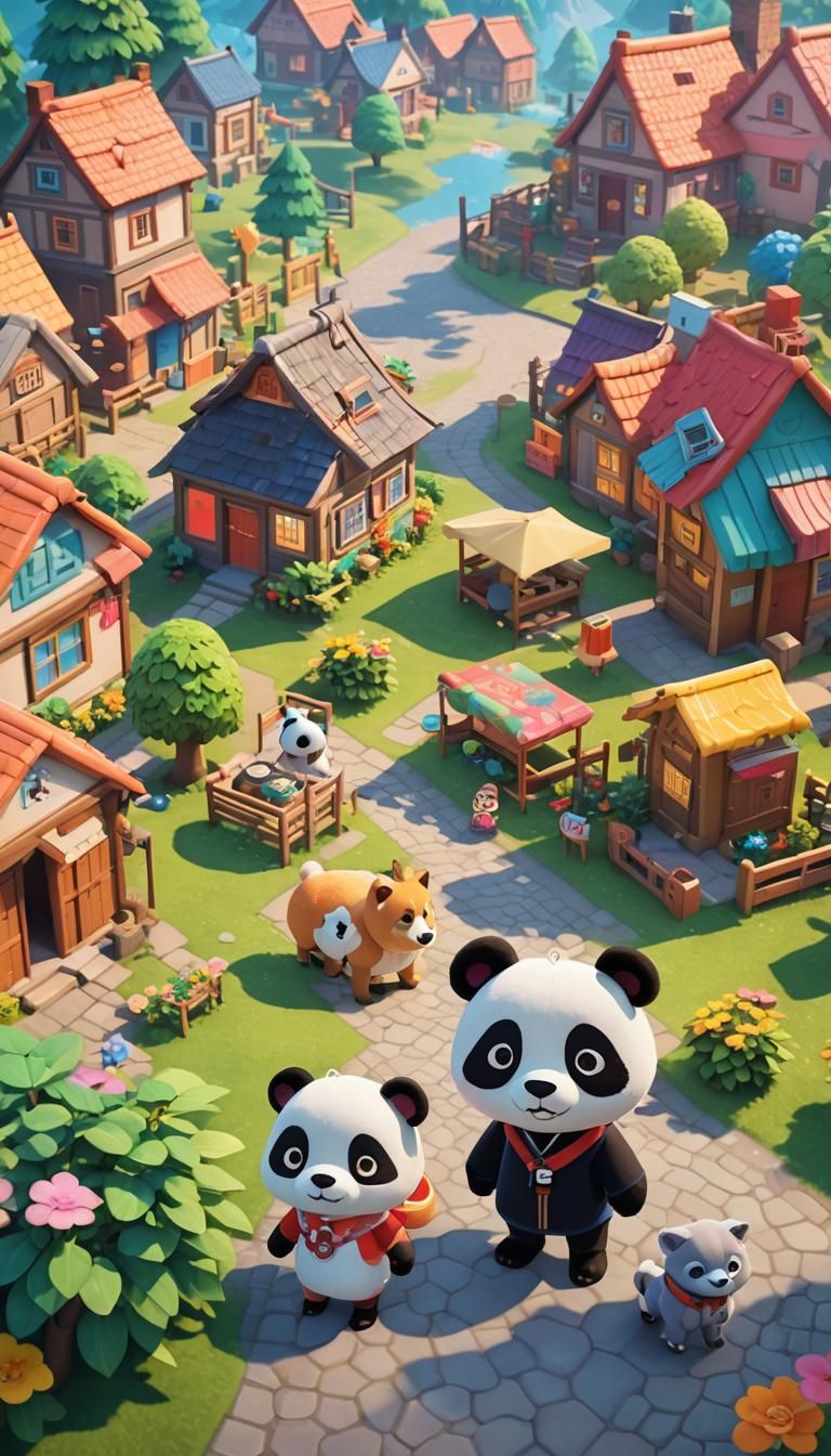 Animal Crossing Panda and Wolf in Stylized 3D