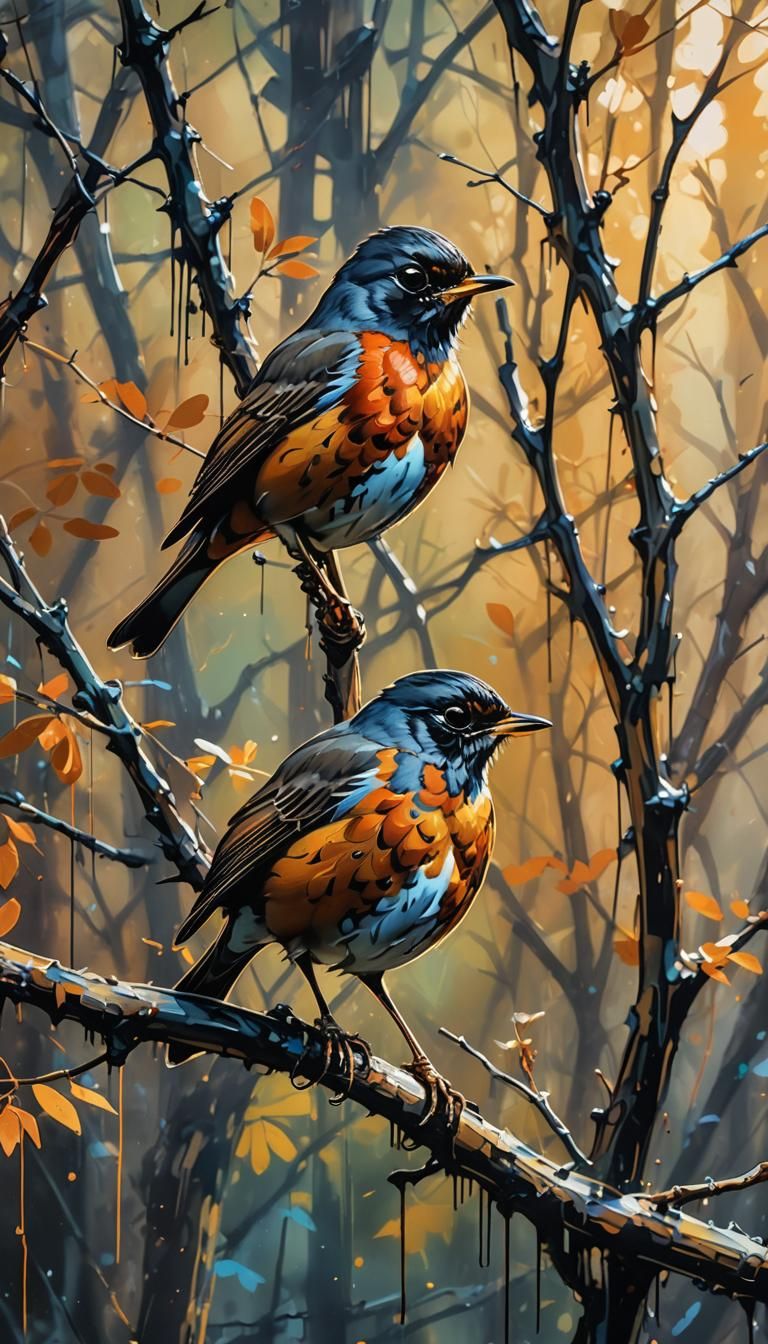 American Robin in Vibrant Street Art Style