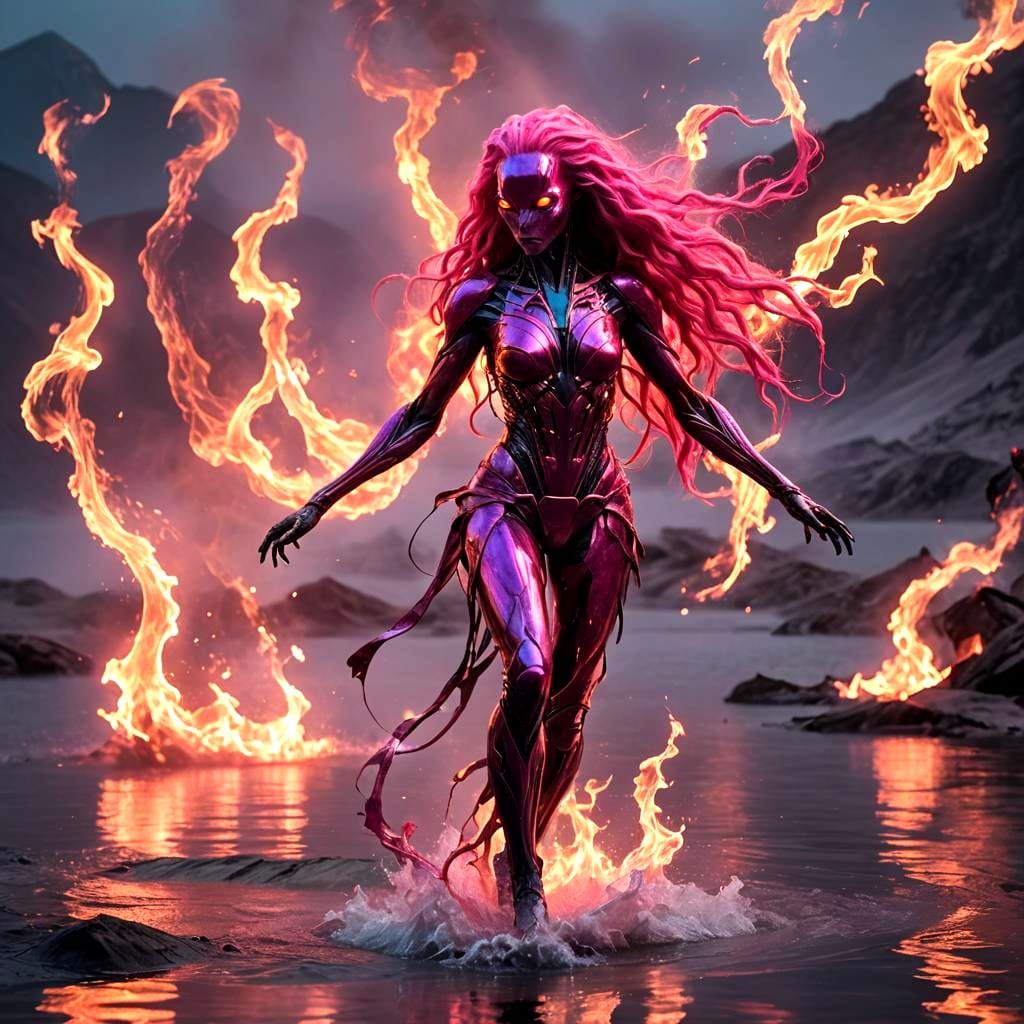 A (beautiful humanoid alien woman fit and tone body color gr...