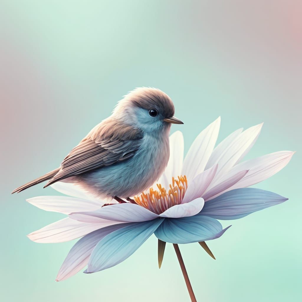 Tranquil Abstract Artwork of a Miniature Bird