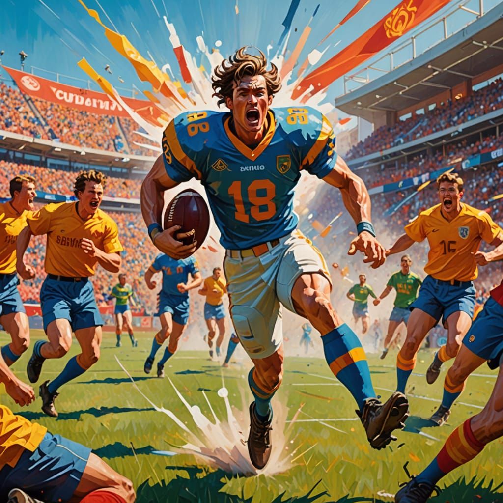 Dramatic Football Scene in Vibrant Stadium