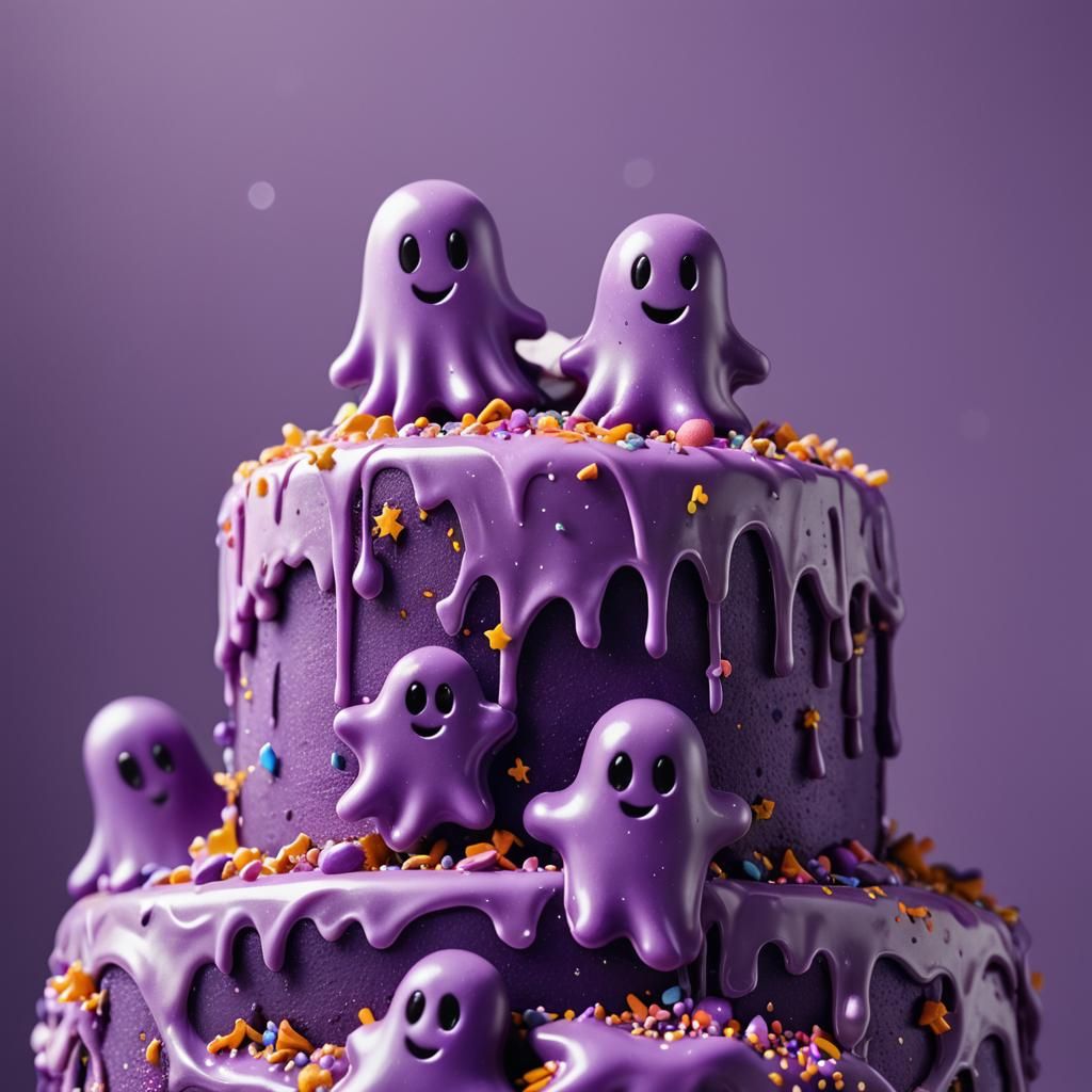 Purple Ghosts on Cake with Melting Star Sprinkles
