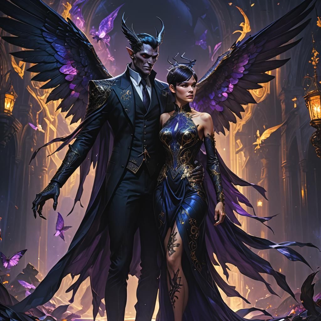 Dark Winged Fiend Holding Fairy, Fantasy Art