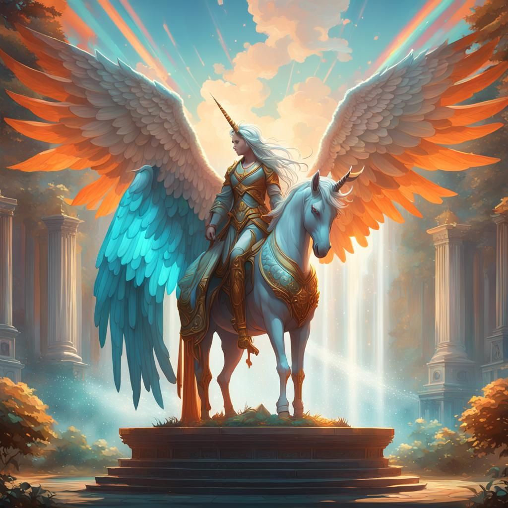Winged Unicorn Praying in Heaven: Hyperdetailed Concept Art