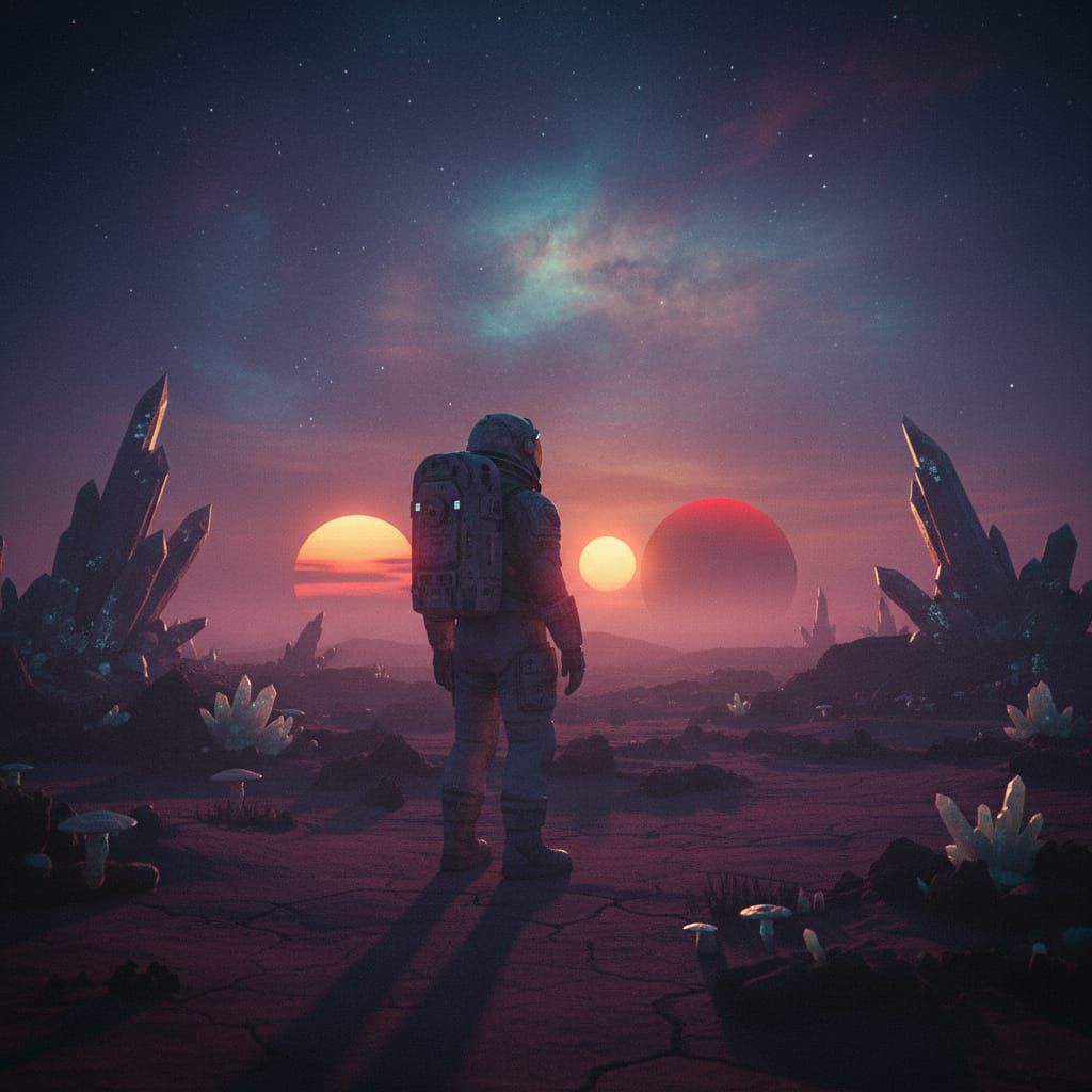 Astronaut Observes Binary Sunset on Alien World