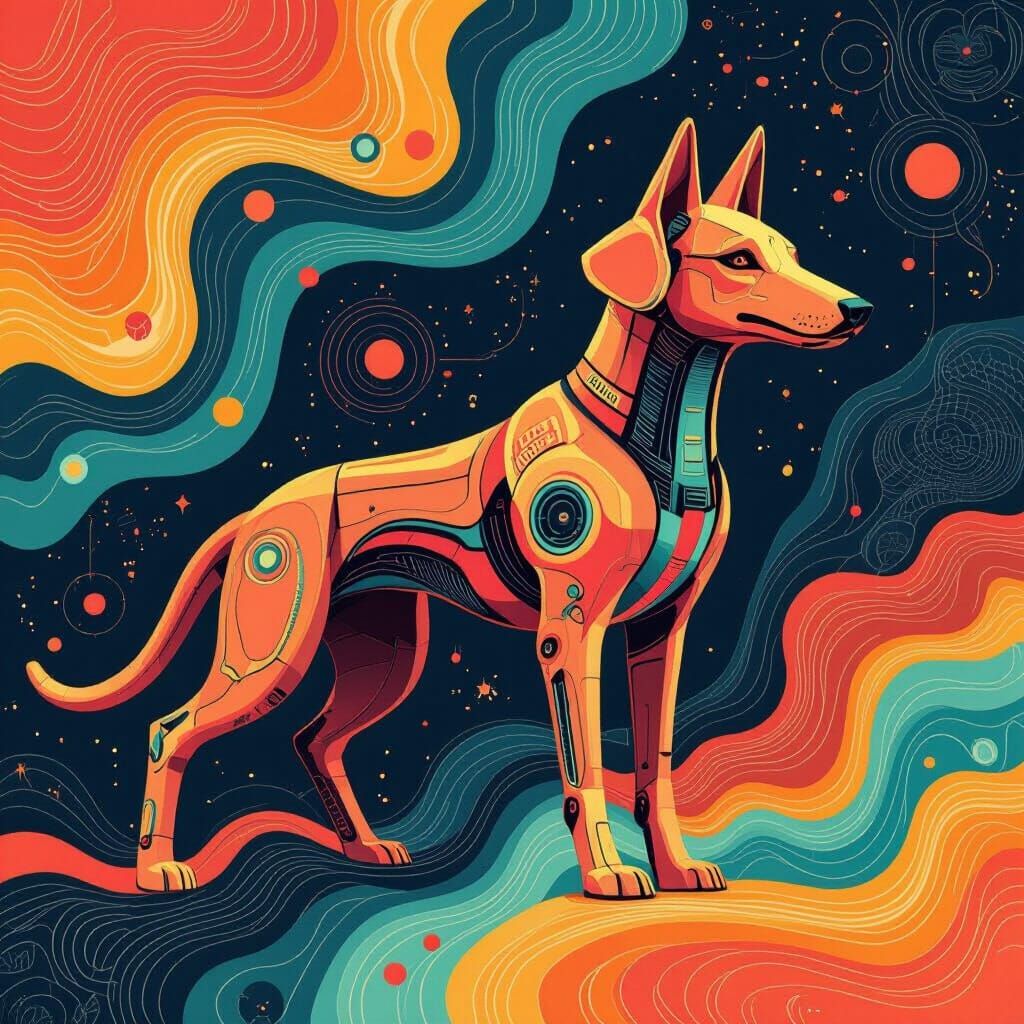 Cybernetic Hound with Flowing Lines in Cyberpunk Style