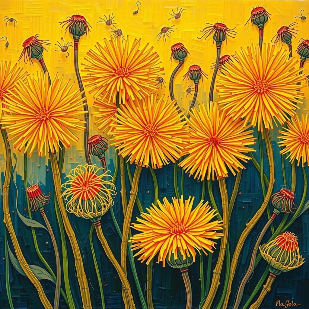 Dazzling Dandelions in Impasto Brushstrokes