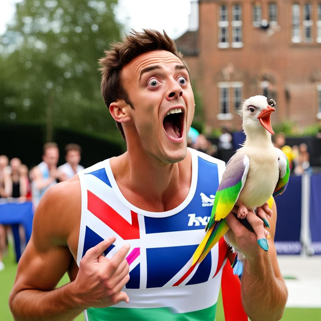 Tom Daley screaming with a gay bird