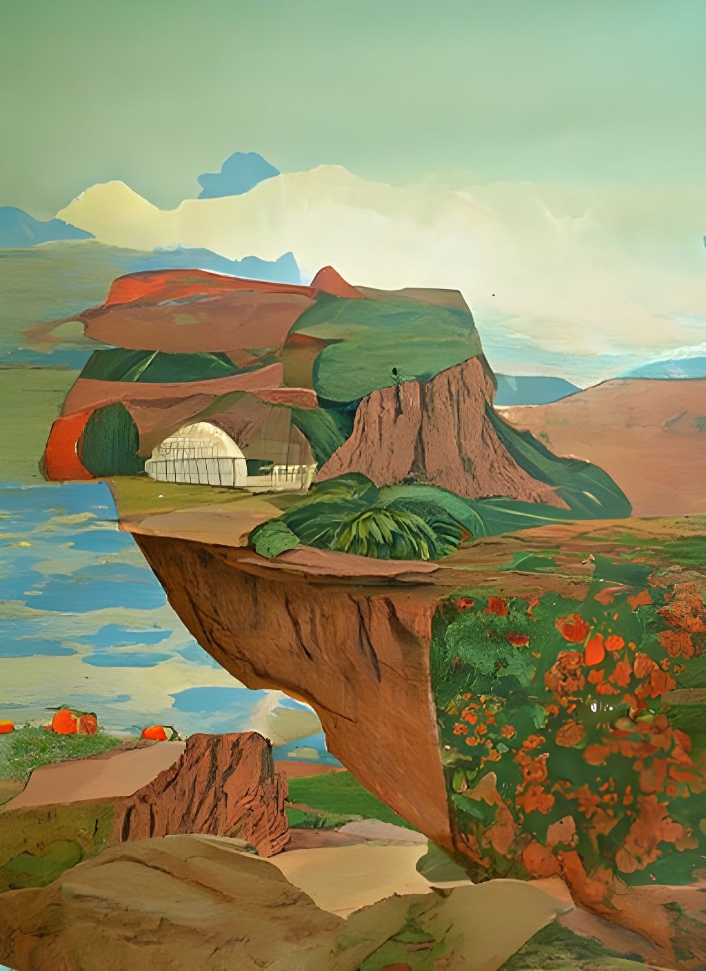 Vintage Landscape Illustration in Tempera Style