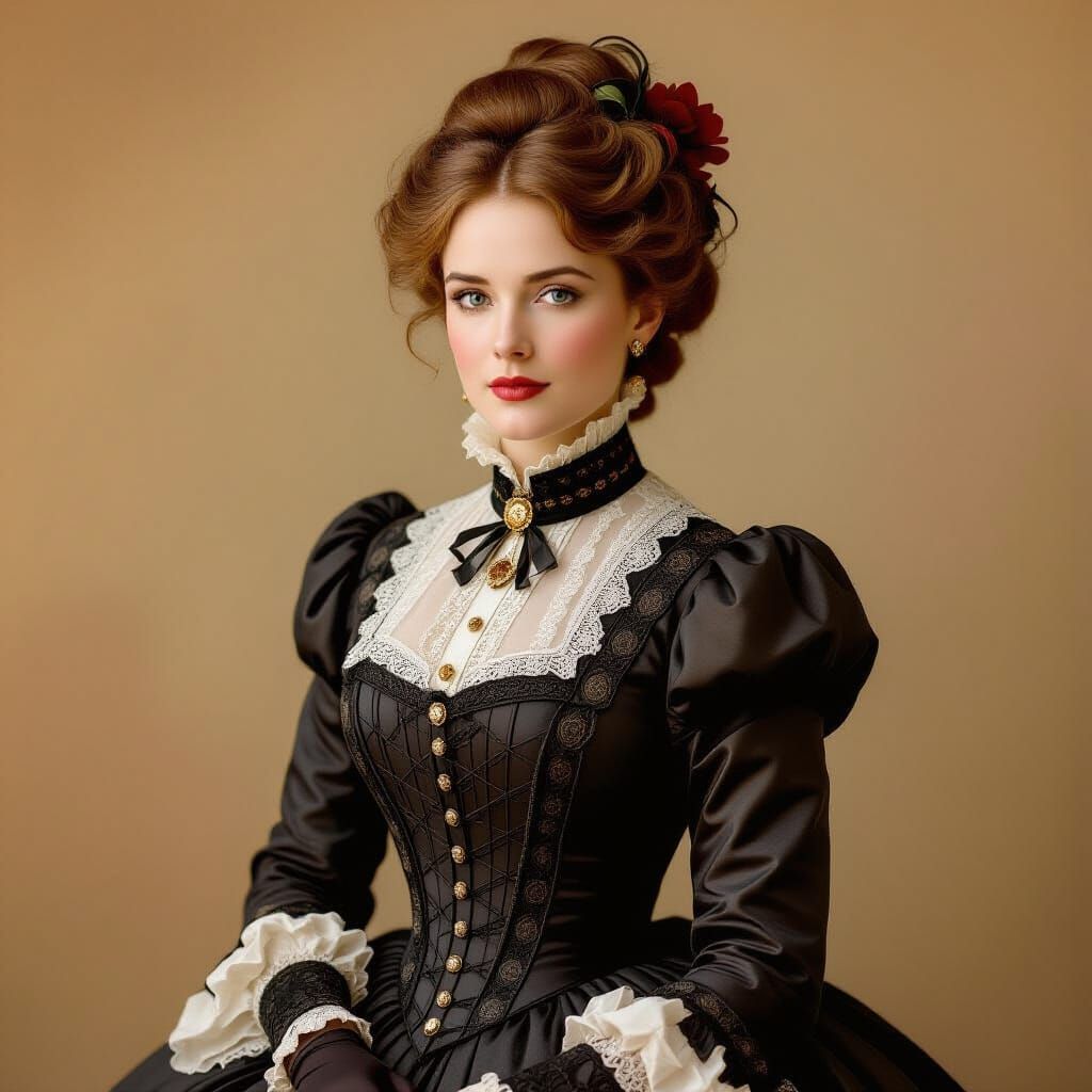Victorian Woman Posing in Old-Fashioned Photograph Style