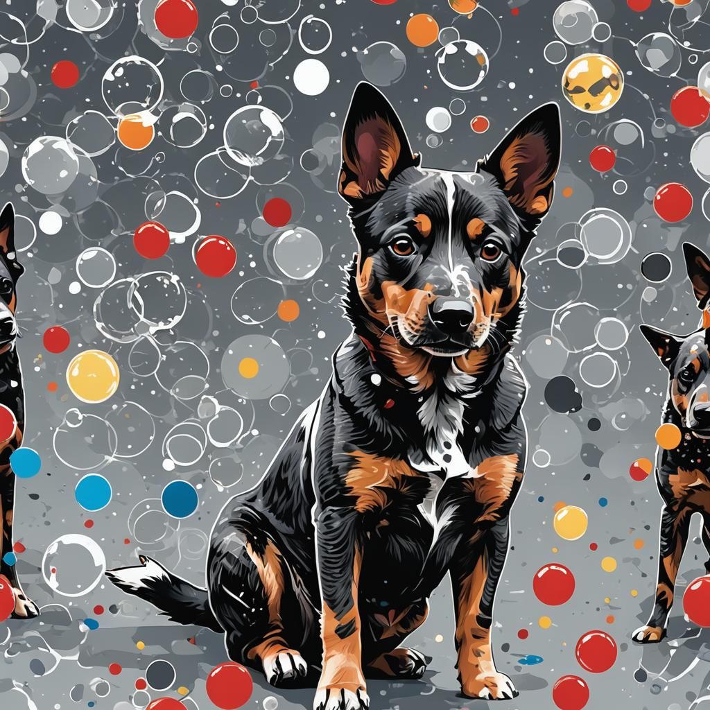 Australian Cattledog and Texas Heeler with Bubbles