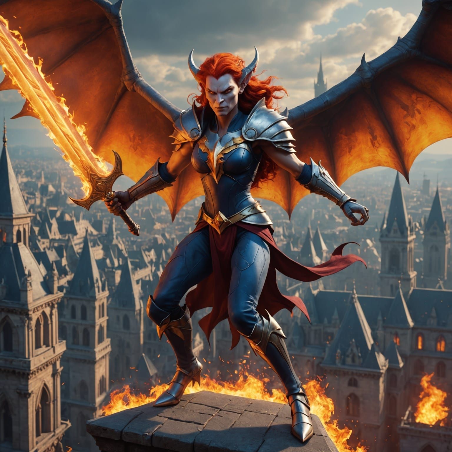 Demona from Gargoyles with Flaming Sword