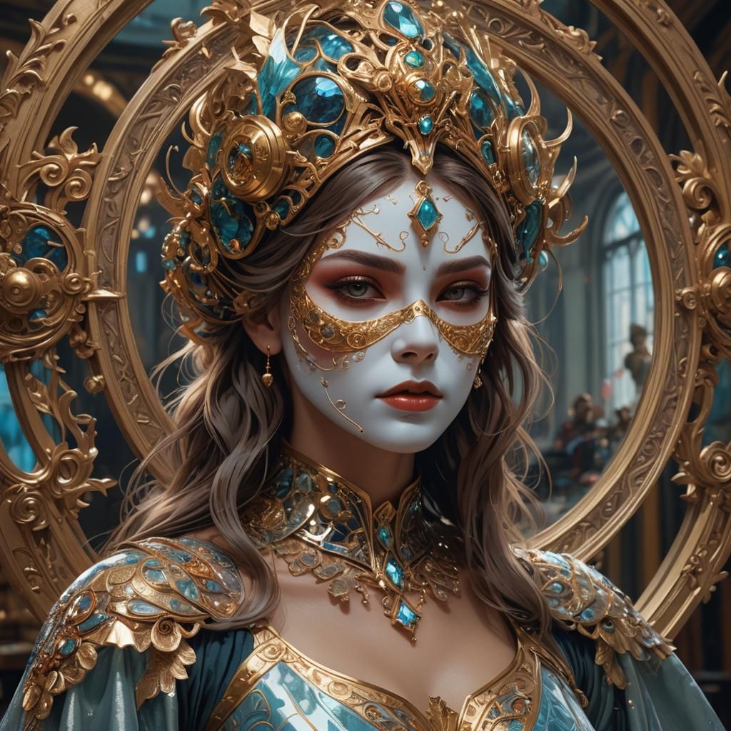Masked Woman Mirror Portrait in Artstation Style