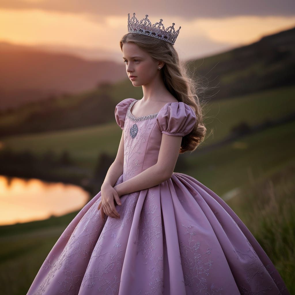 Young British Princess in Golden Sunset