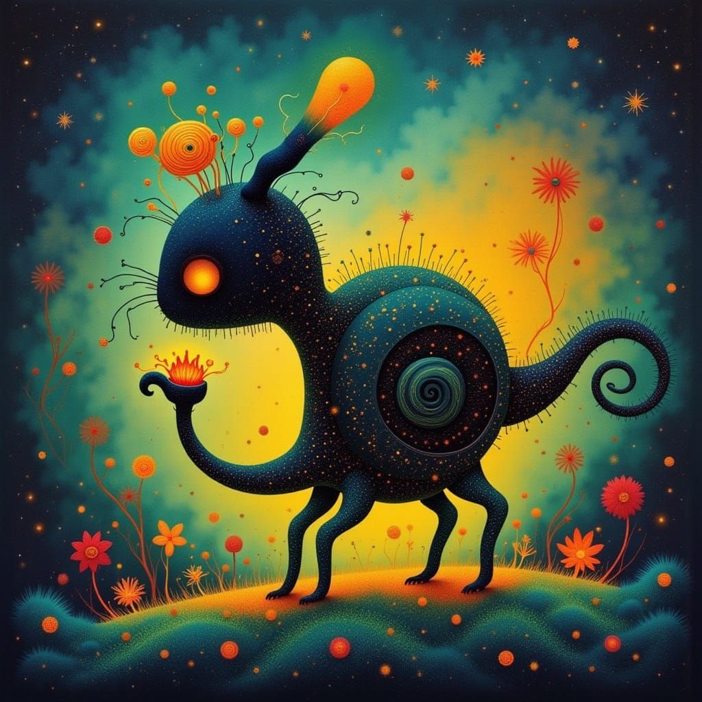 Whimsical Green Apple Scene with Cicada Serenade