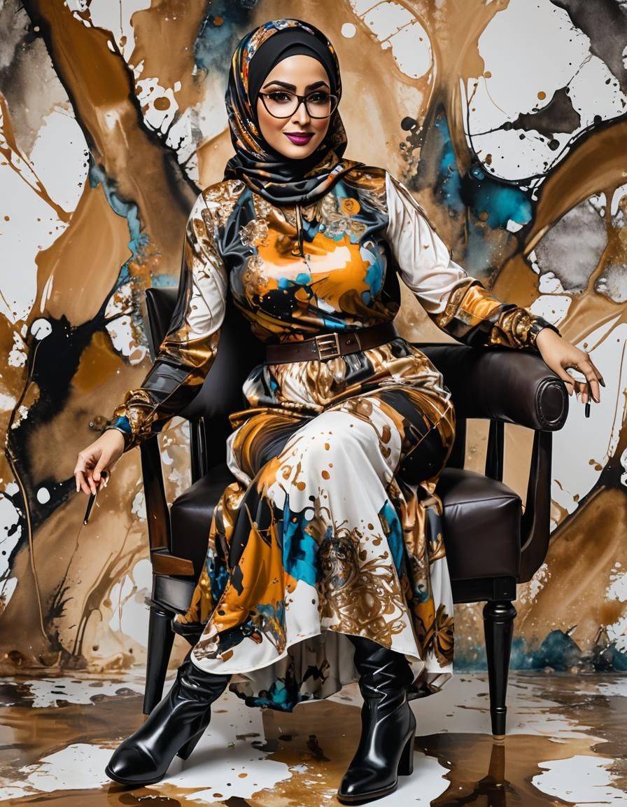 Psychedelic Portrait of Woman in Hijab, Pop Art Style