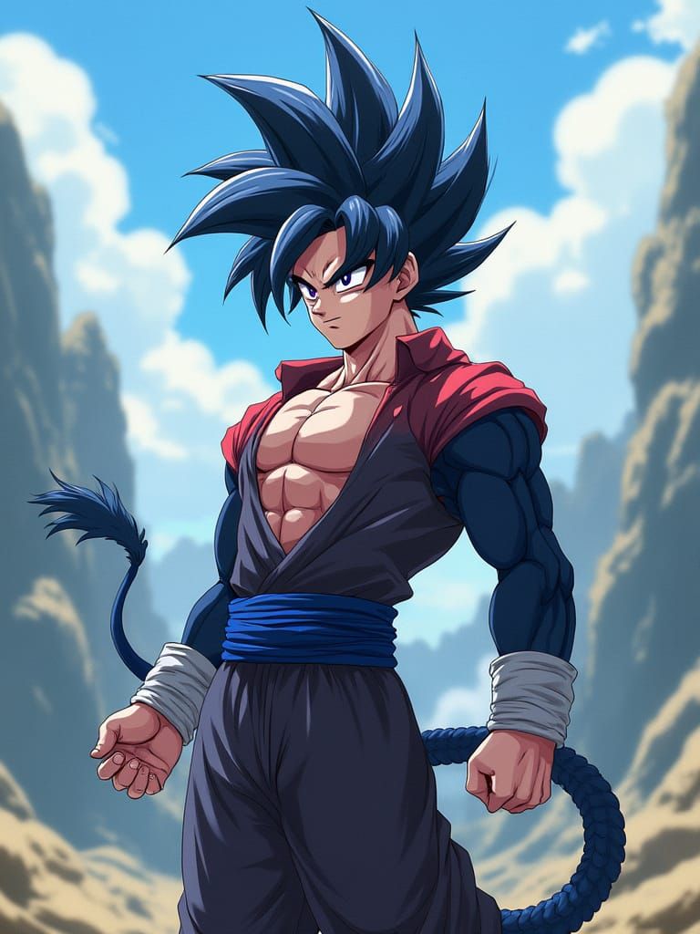Majestic Super Saiyan 8 Warrior in Natural Landscape