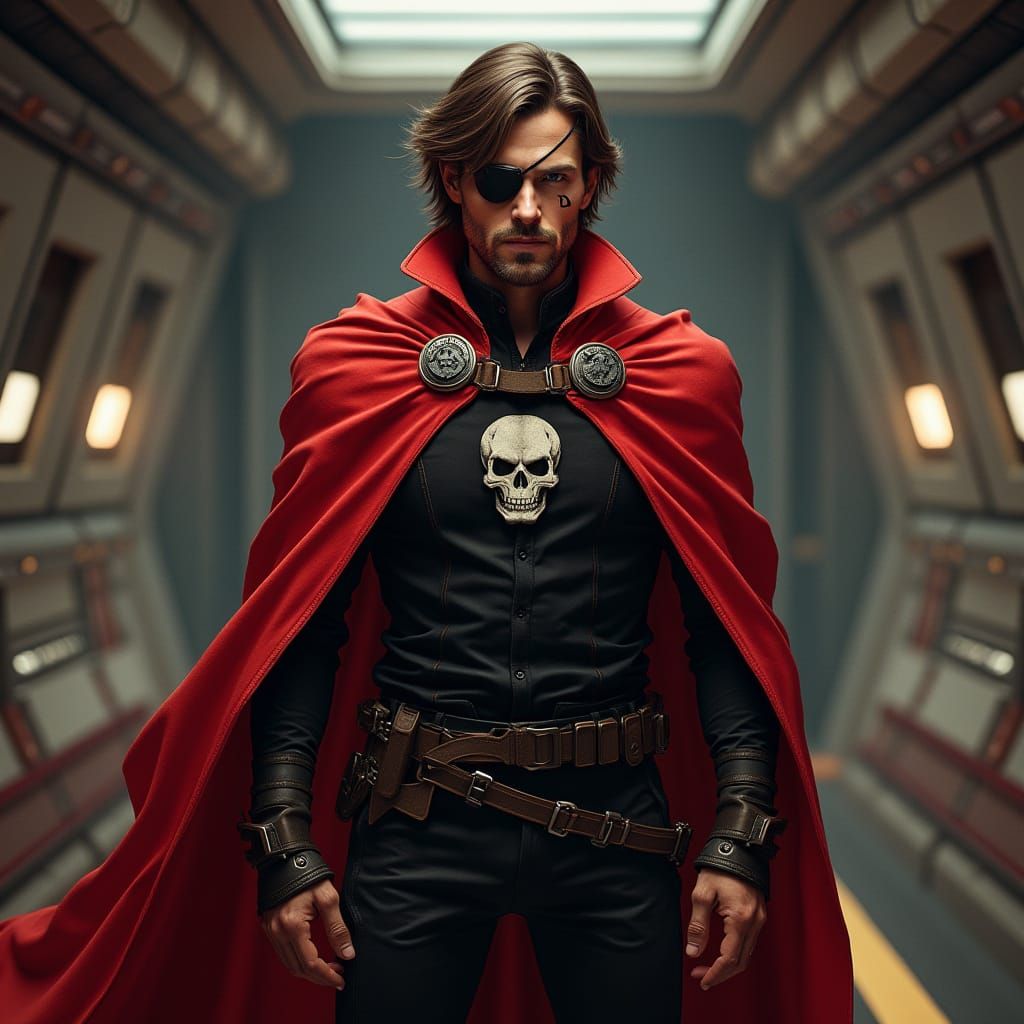 Man with Scar and Eye Patch on Starship Bridge