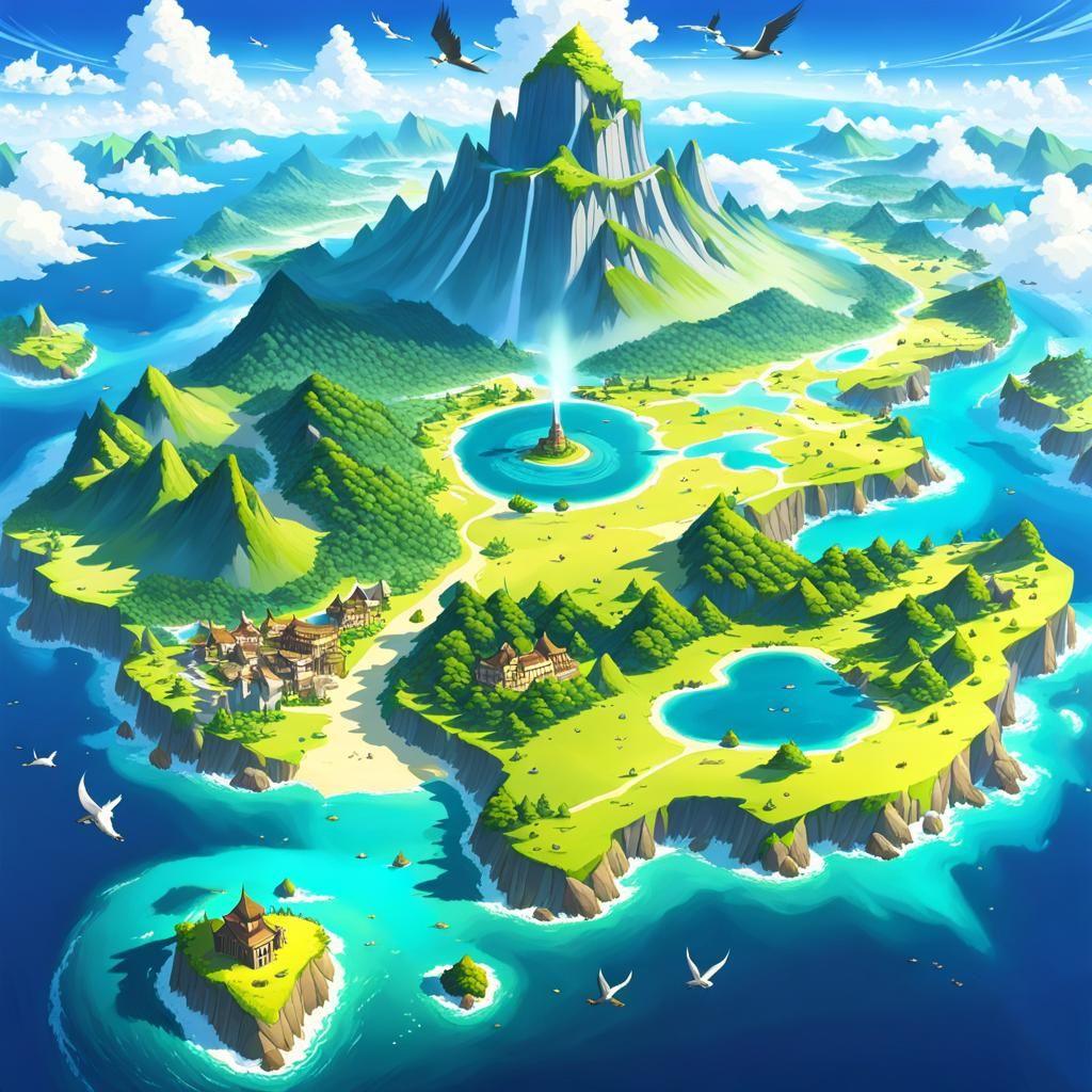 Fantasy Anime World Map with Central Island