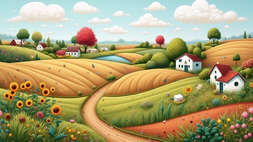 Golden Wheat Fields and Sunflowers in Impressionist Style