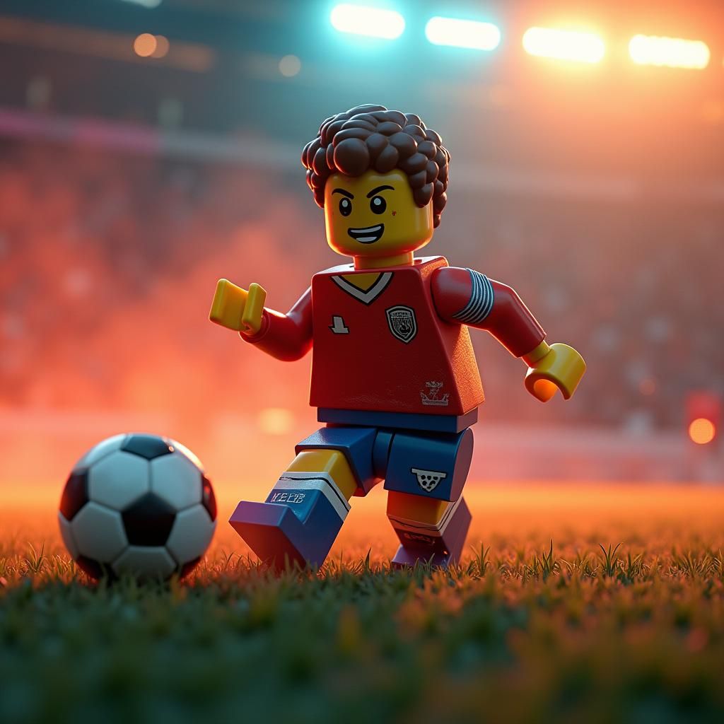 Lego Soccer Player in Retro-Futuristic 3D Style