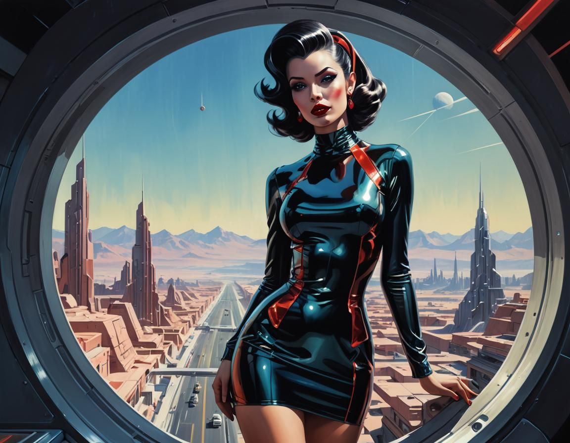 Retro Sci-Fi Pinup Girl on Mars