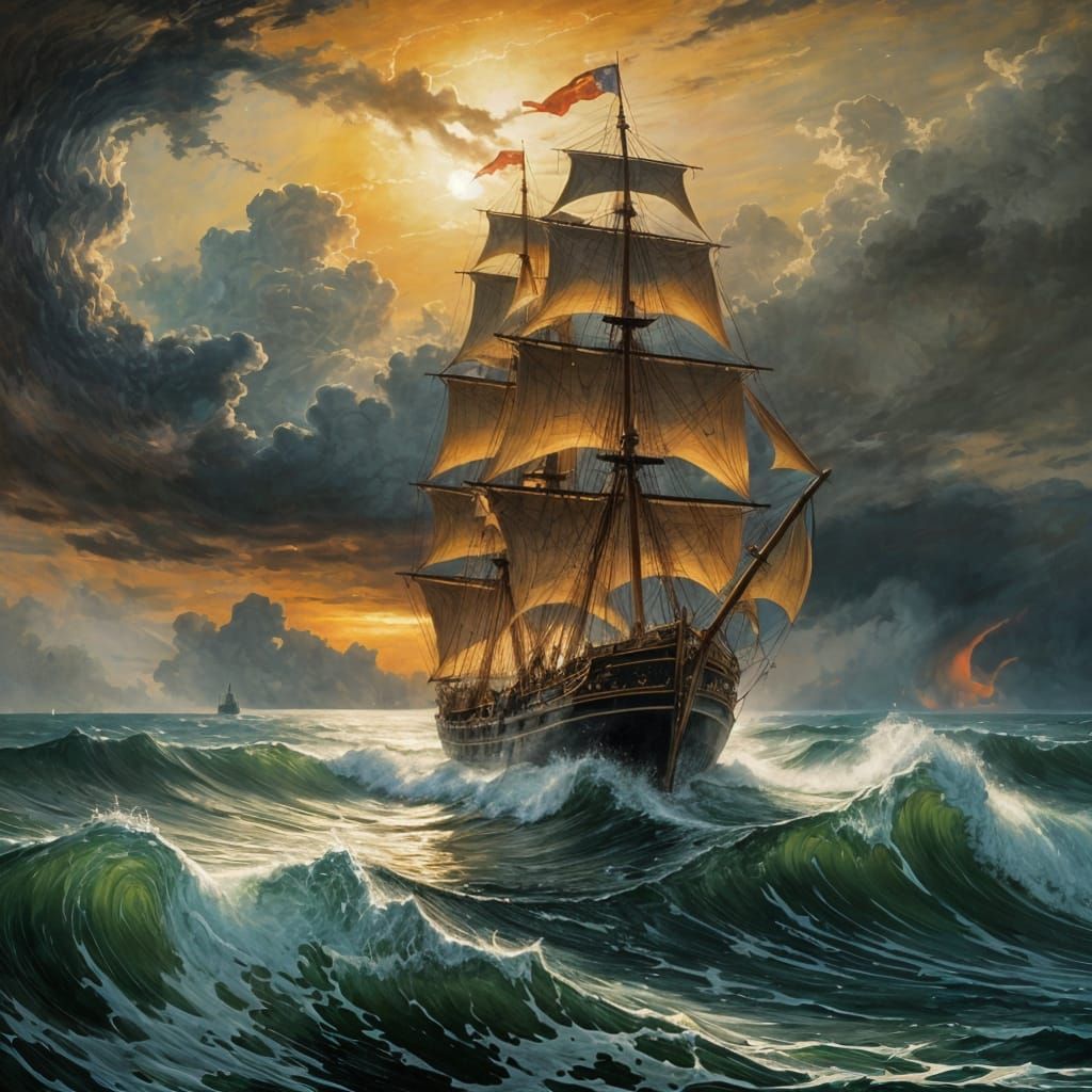 Majestic Galleon Sails Through Stormy Seas in Epic Impressio...