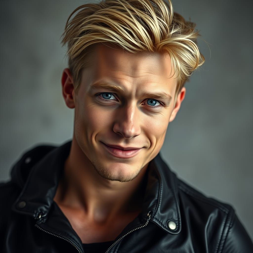 Chiseled Man in Moody Black Leather