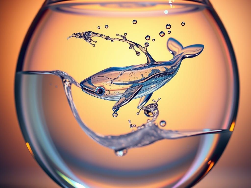 Dynamic Water Whale Leaping Between Fishbowls