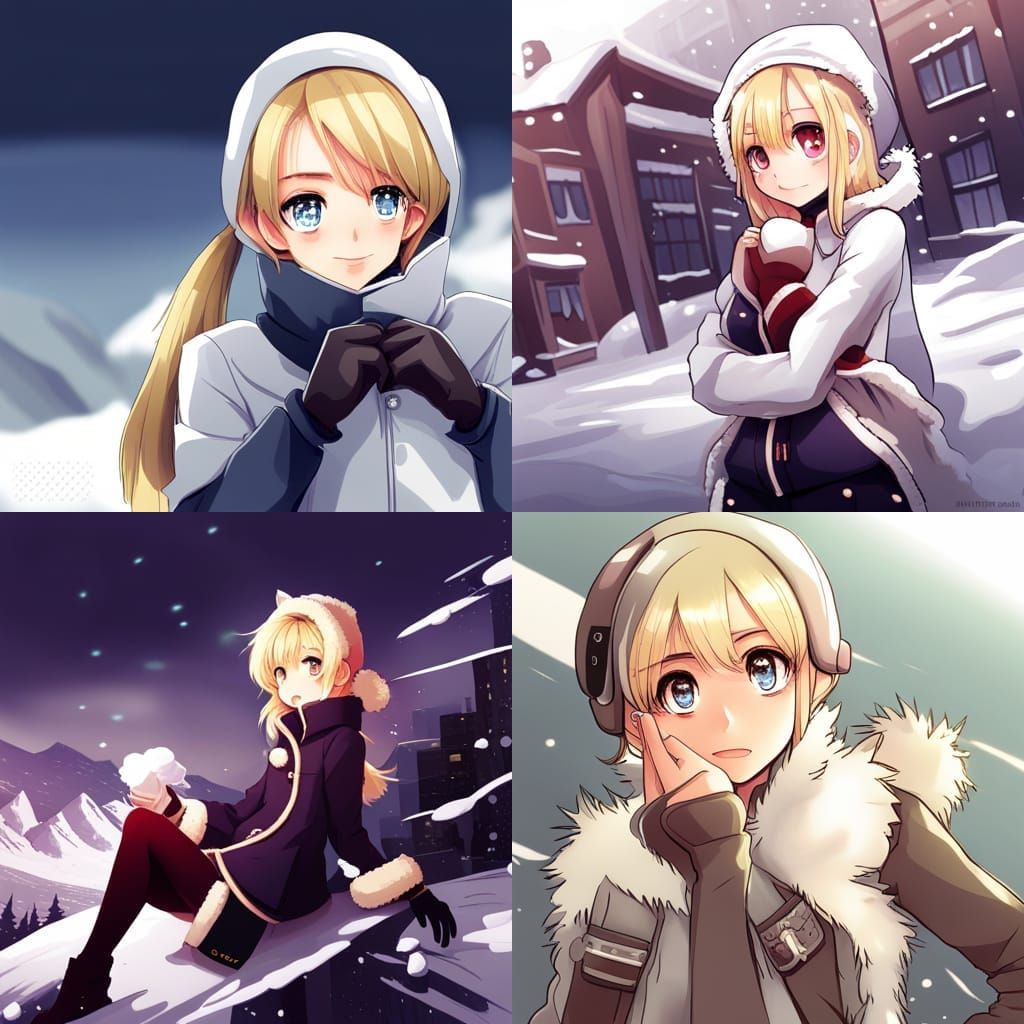 Blonde Girl in Winter Outfit, Anime Style