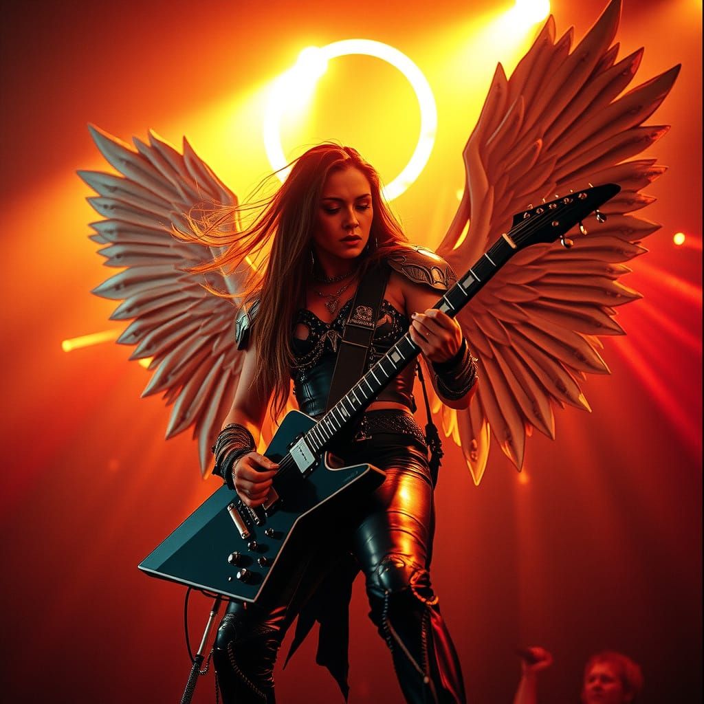 Female Metal Guitarist Shreds in Cinematic Concert Scene
