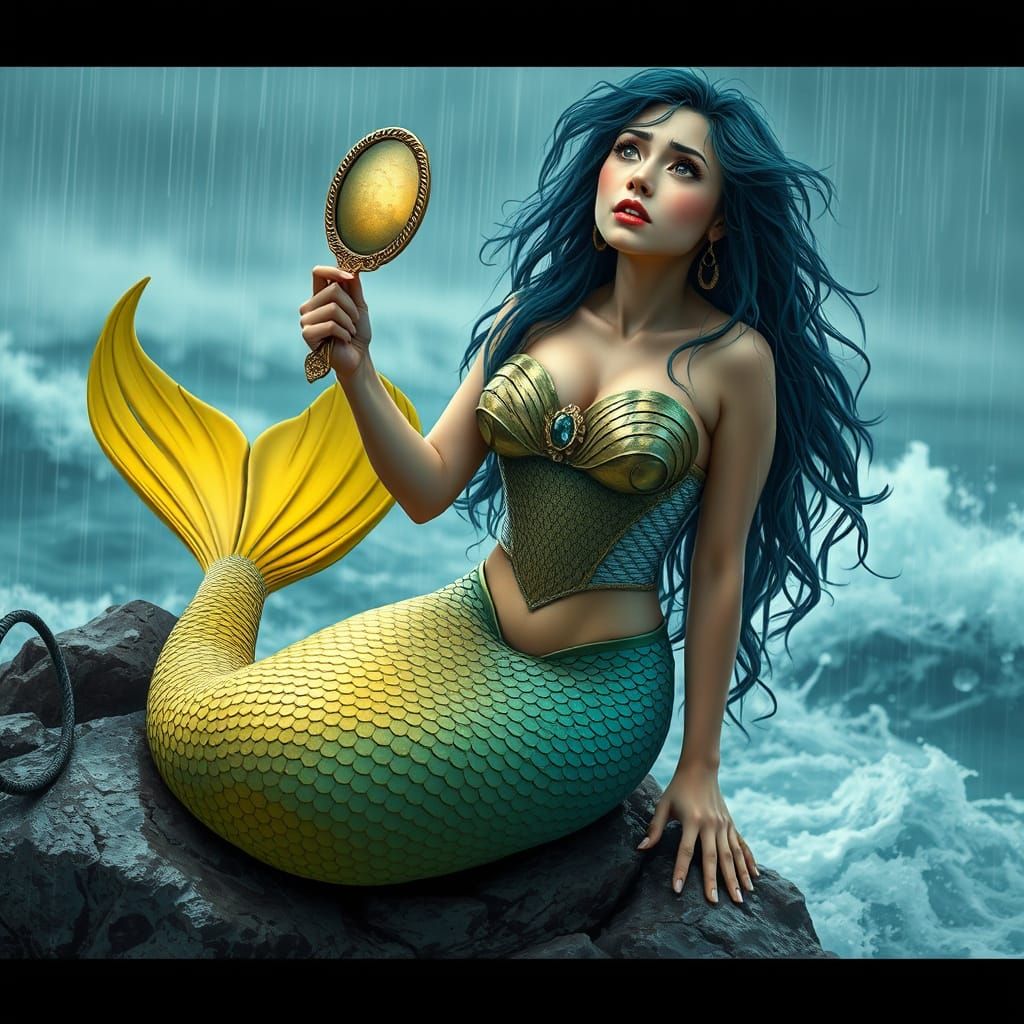 Exasperated Mermaid Caught in Ocean Storm