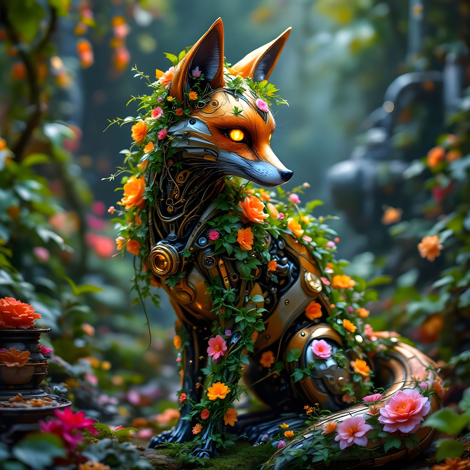 Surreal Biomechanical Fox Blends Nature and Technology