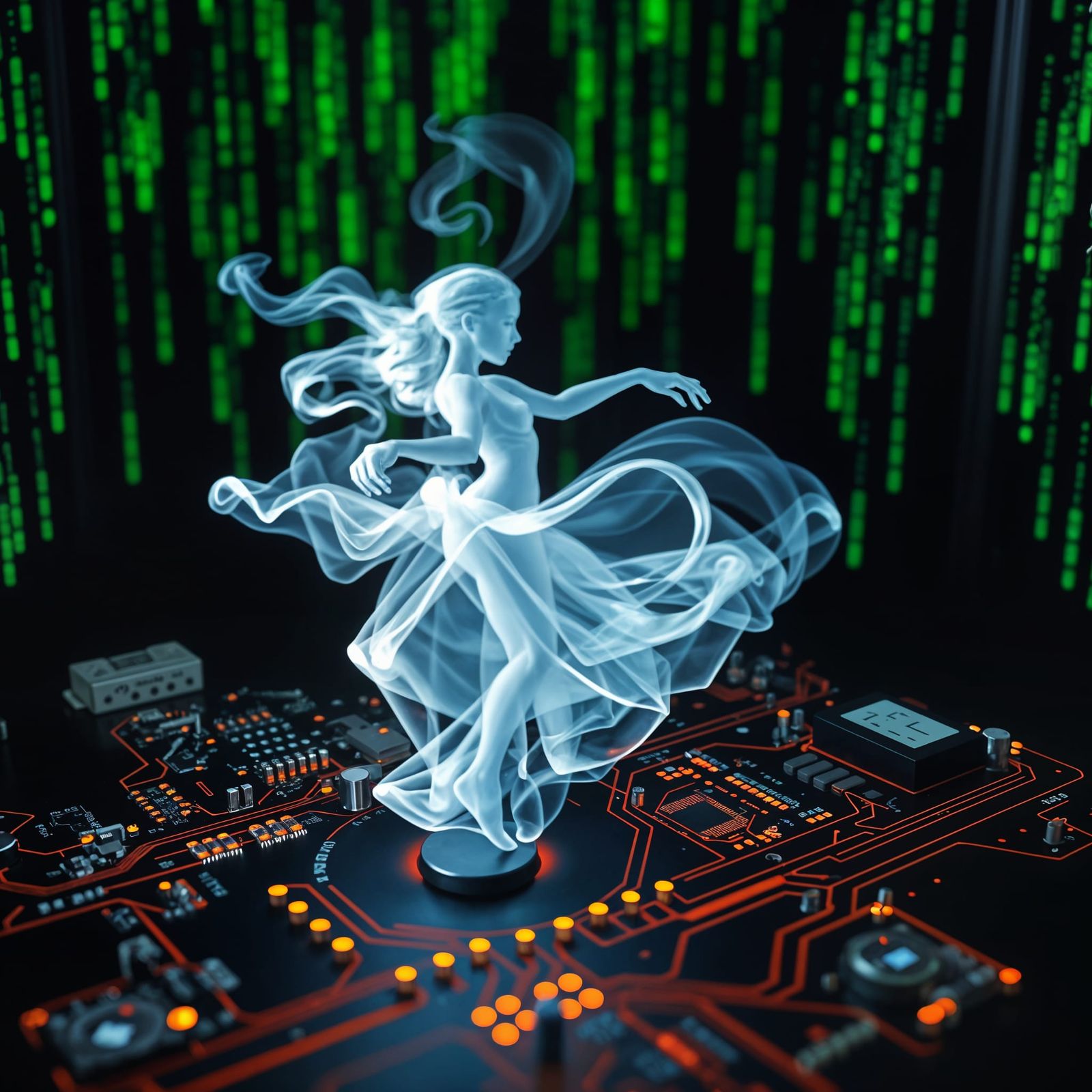 Abstract Electroplasma Dancer on Overheating Circuit Board