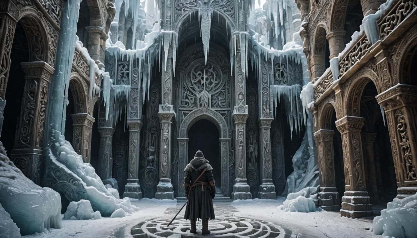 Medieval Warrior at Ice Labyrinth Entrance