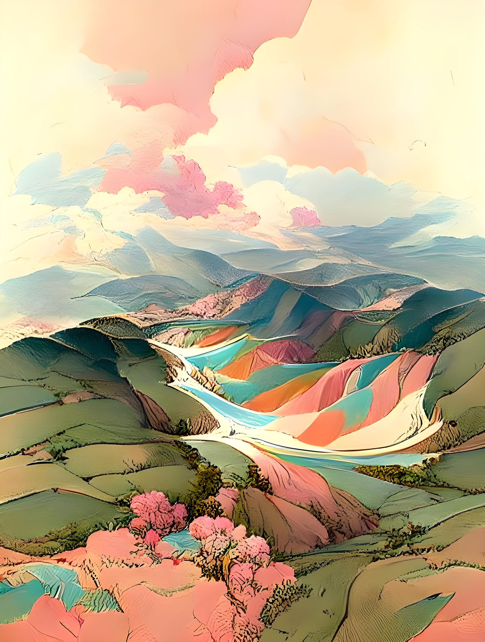 Colorful Hills in Endless Valley: Vector Illustration