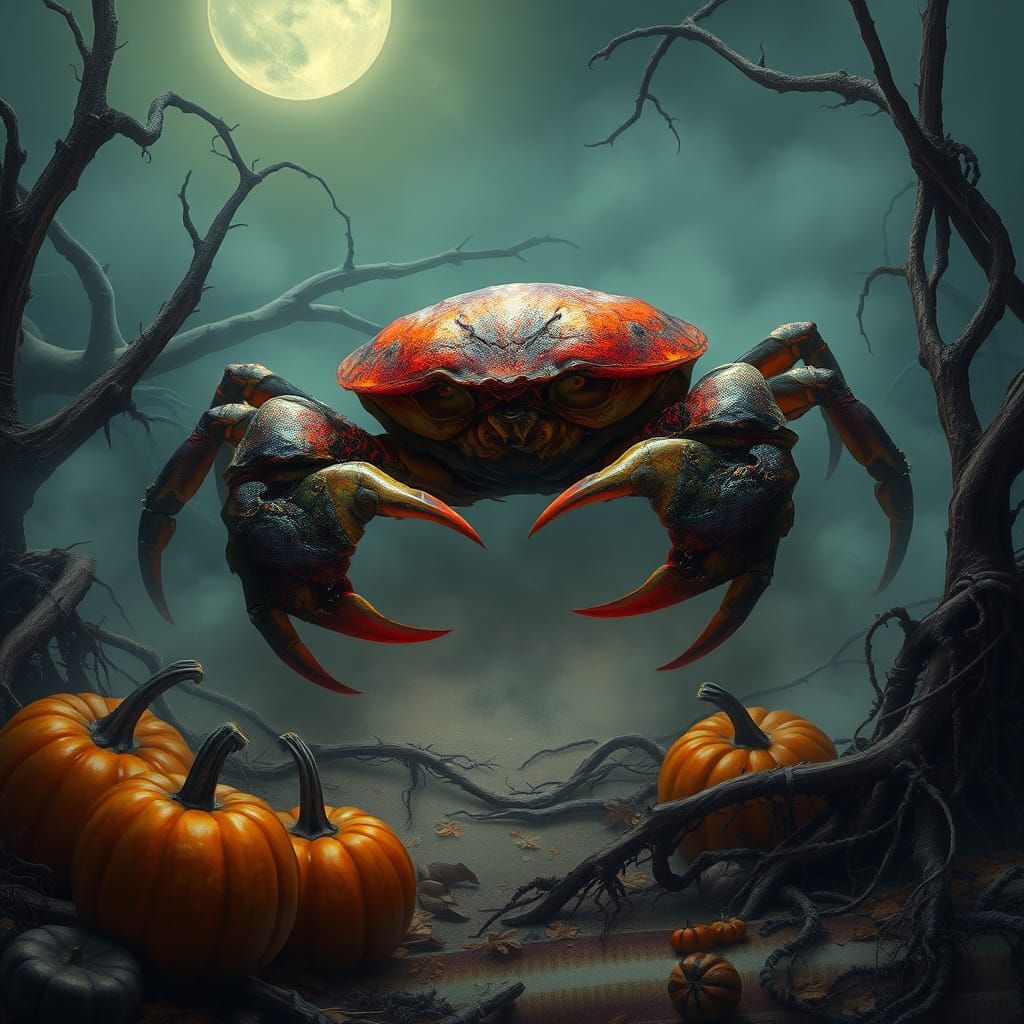 Halloween Crab in Dark Surrealist Style