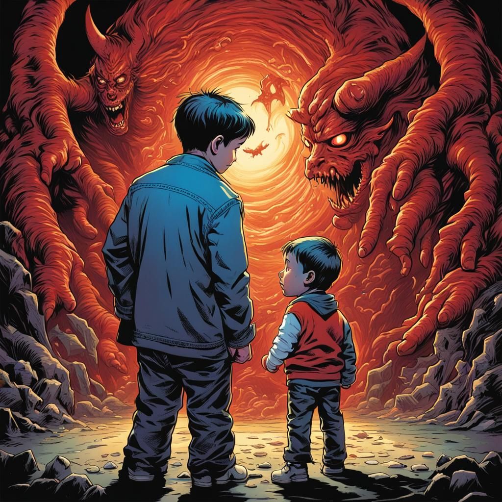 Child Hypnotized by Demon in Comic Book Art