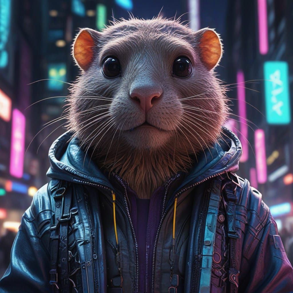 Cyberpunk Muskrat Rebel Defies Digital Chains