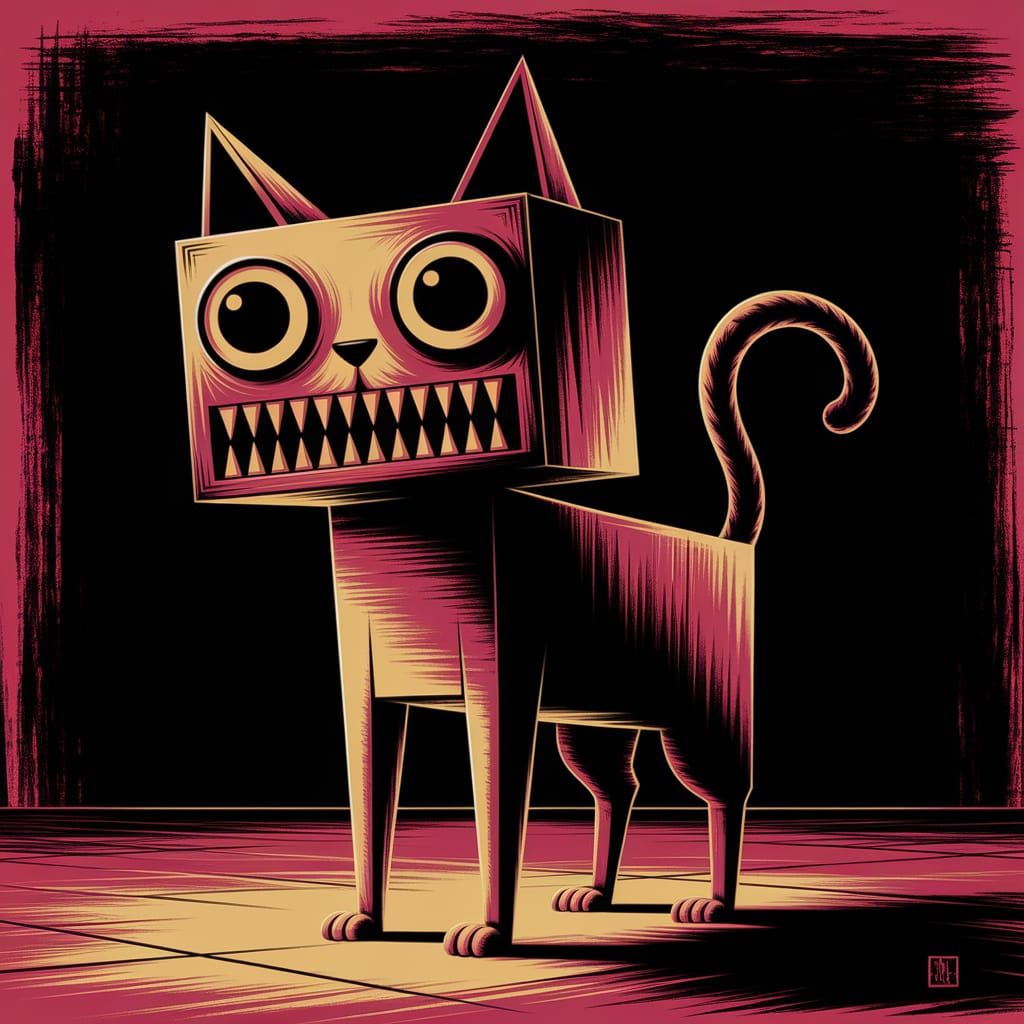 Eerie Box Cat in Grunge Style Poster Art